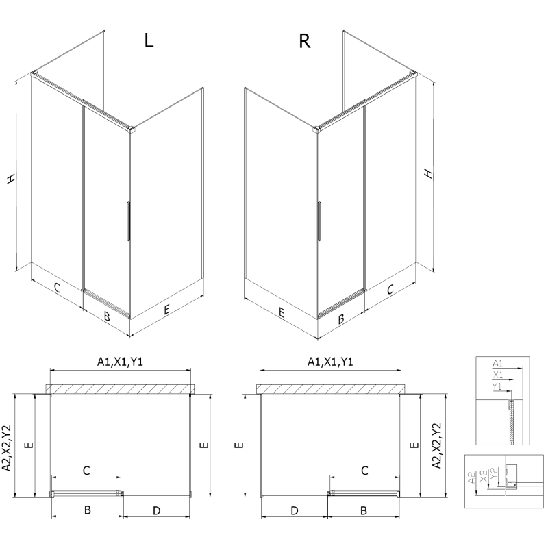 Mexen Rox-3S cabine de douche à 3 parois coulissantes 155 x 85 cm, transparent, or rose - 8C2-155-085-60-00-3S