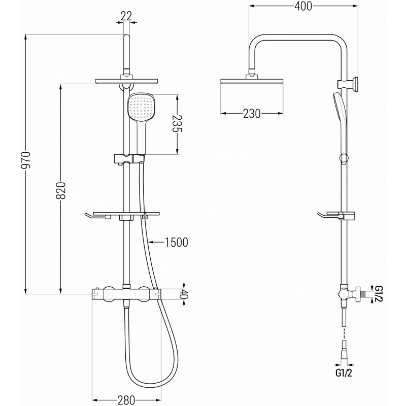 Mexen KT33 ensemble de douche en saillie avec pommeau de douche et mitigeur thermostatique, blanc/chrome - 771503393-21