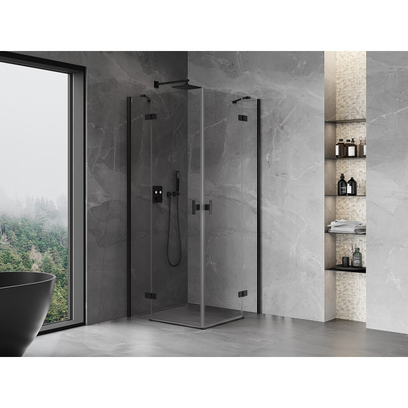 Mexen Mist-H Duo cabine de douche battante 80 x 80 cm, transparent, noir - 8A5-080L-080P-70-00