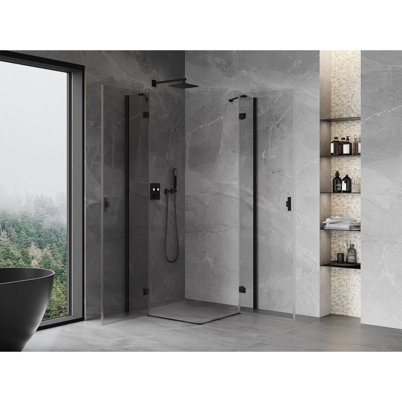 Mexen Mist-H Duo cabine de douche pivotante 90 x 90 cm, transparente, noire - 8A5-090L-090P-70-00