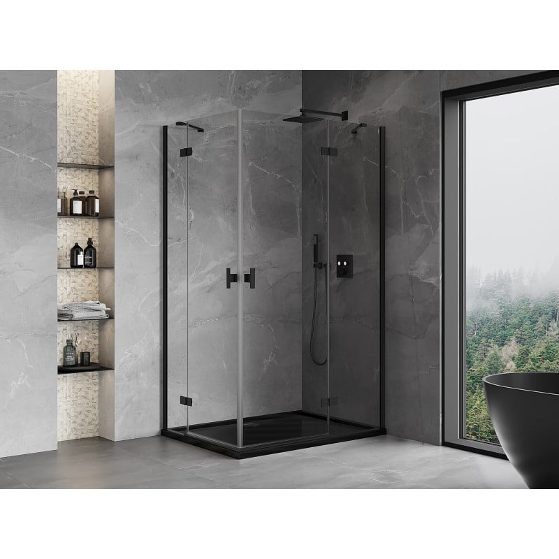 Mexen Mist-H Duo cabine de douche pivotante droite 85 x 90 cm, transparent, noir - 8A5-085L-090P-70-00
