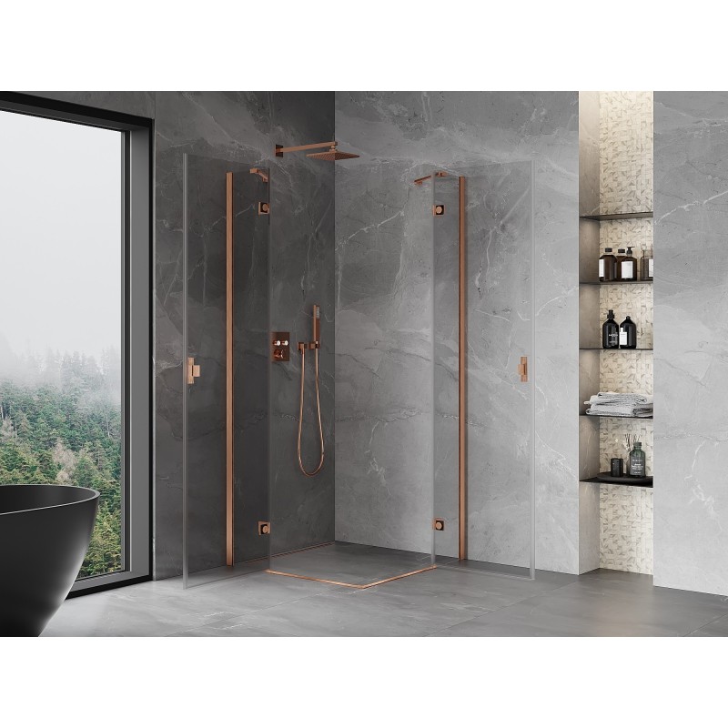 Mexen Mist-H Duo cabine de douche pivotante 85 x 85 cm, transparent, cuivre brossé - 8A5-085L-085P-65-00