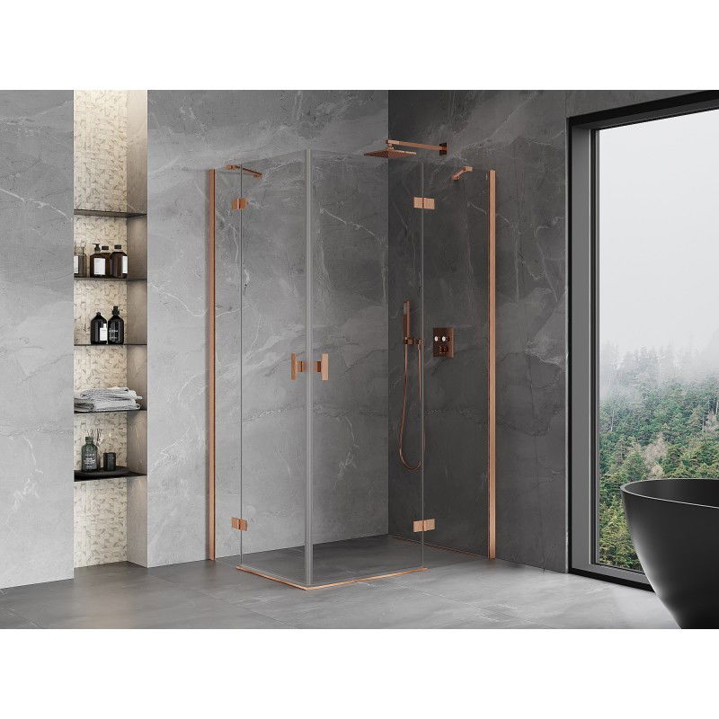 Mexen Mist-H Duo cabine de douche pivotante droite 75 x 80 cm, transparent, cuivre brossé - 8A5-075L-080P-65-00