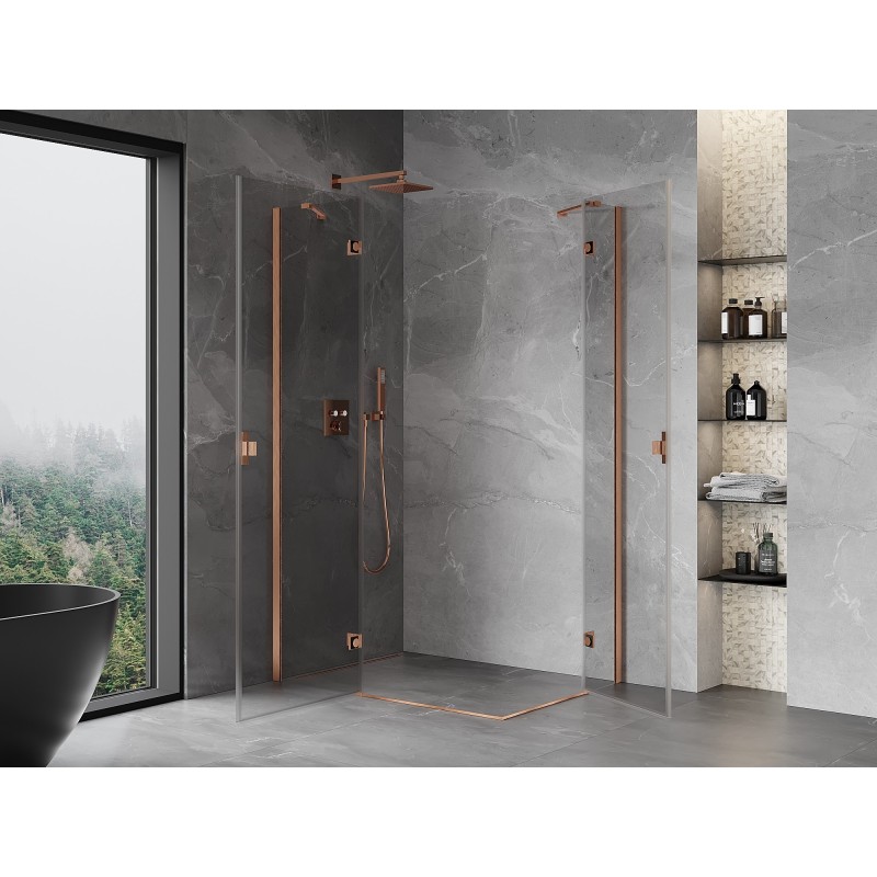 Mexen Mist-H Duo cabine de douche pivotante gauche 110 x 95 cm, transparent, cuivre brossé - 8A5-110L-095P-65-00