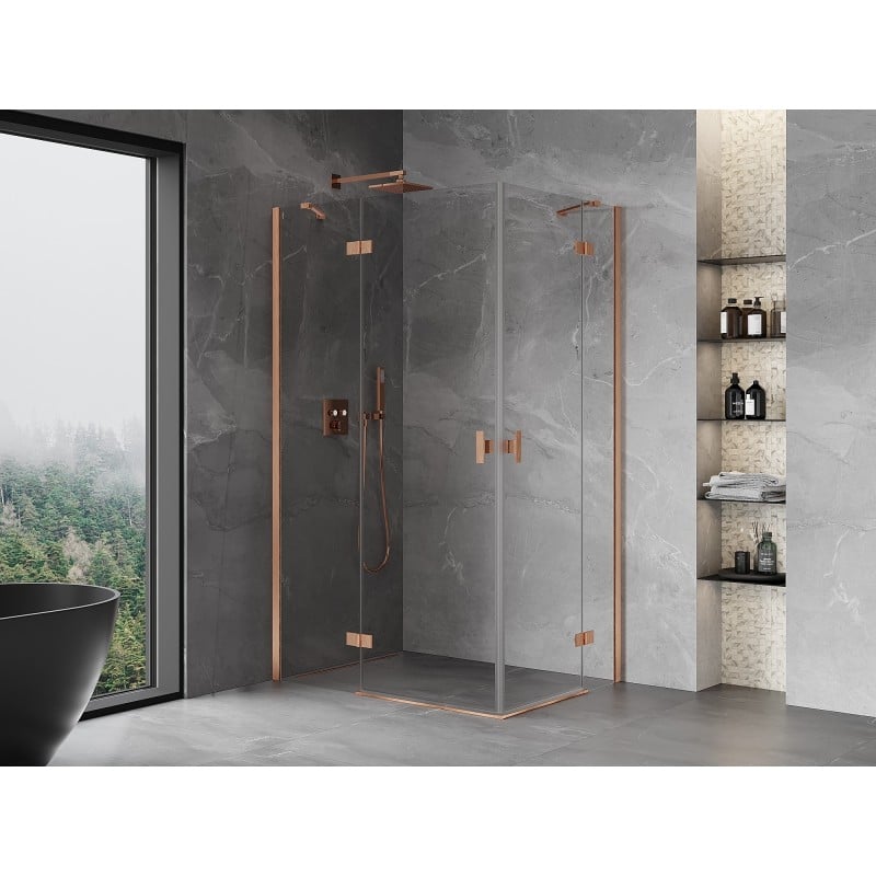 Mexen Mist-H Duo cabine de douche pivotante gauche 110 x 95 cm, transparent, cuivre brossé - 8A5-110L-095P-65-00