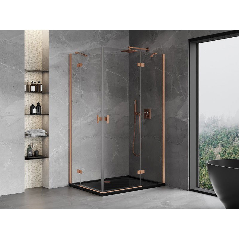 Mexen Mist-H Duo cabine de douche pivotante droite 85 x 100 cm, transparent, cuivre brossé - 8A5-085L-100P-65-00