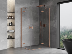 Mexen Mist-H Duo cabine de douche pivotante droite 90 x 100 cm, transparent, cuivre brossé - 8A5-090L-100P-65-00