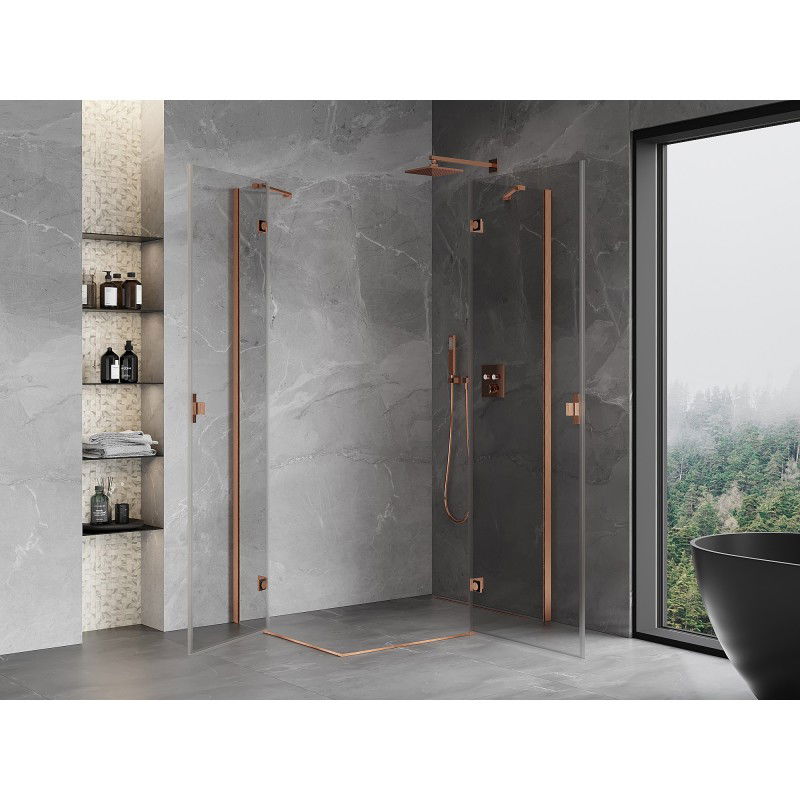 Mexen Mist-H Duo cabine de douche pivotante droite 110 x 120 cm, transparent, cuivre brossé - 8A5-110L-120P-65-00