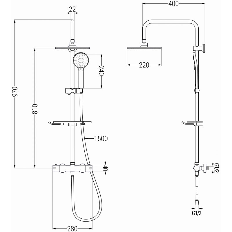 Mexen KT40 ensemble de douche extérieur avec pomme de douche et mitigeur thermostatique, graphite - 771504093-66