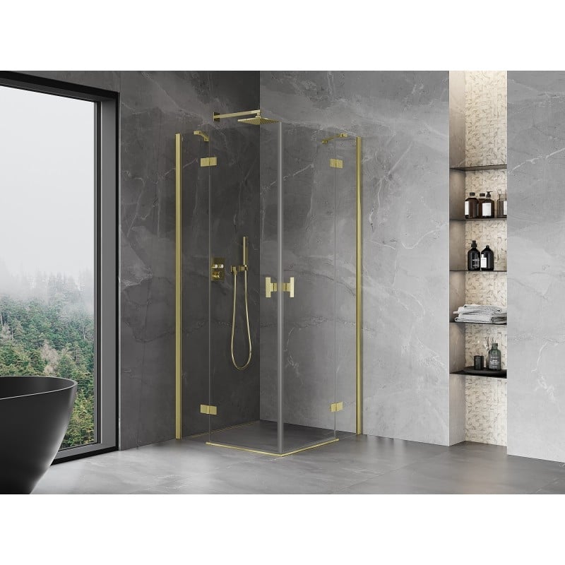 Mexen Mist-H Duo cabine de douche pivotante 80 x 80 cm, transparent, or brossé - 8A5-080L-080P-55-00