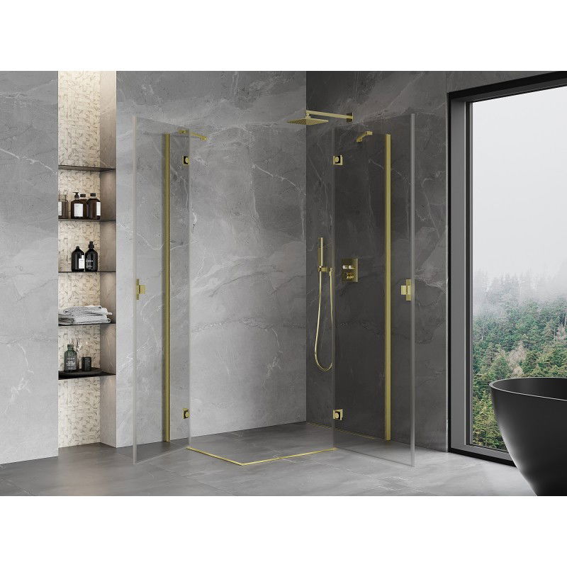 Mexen Mist-H Duo cabine de douche pivotante droite 75 x 85 cm, transparente, or brossé - 8A5-075L-085P-55-00