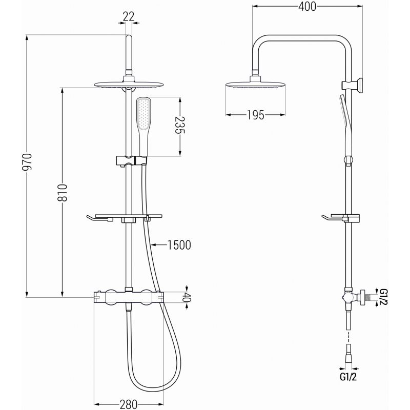 Mexen KT49 ensemble de douche en saillie avec pommeau de douche et mitigeur thermostatique, blanc/or - 771504993-25