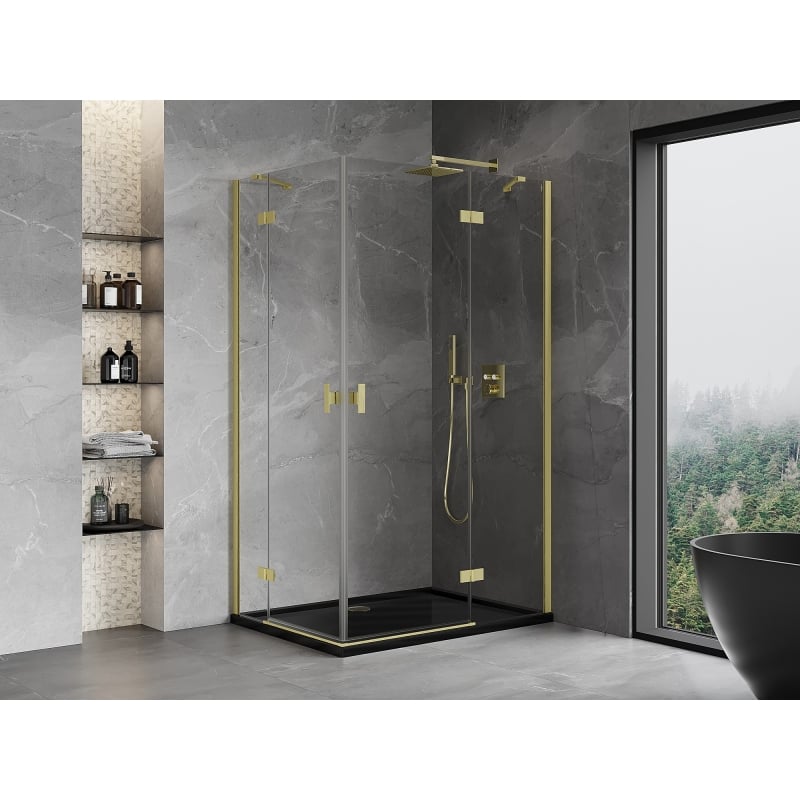 Mexen Mist-H Duo cabine de douche pivotante droite 100 x 115 cm, transparent, or brossé - 8A5-100L-115P-55-00