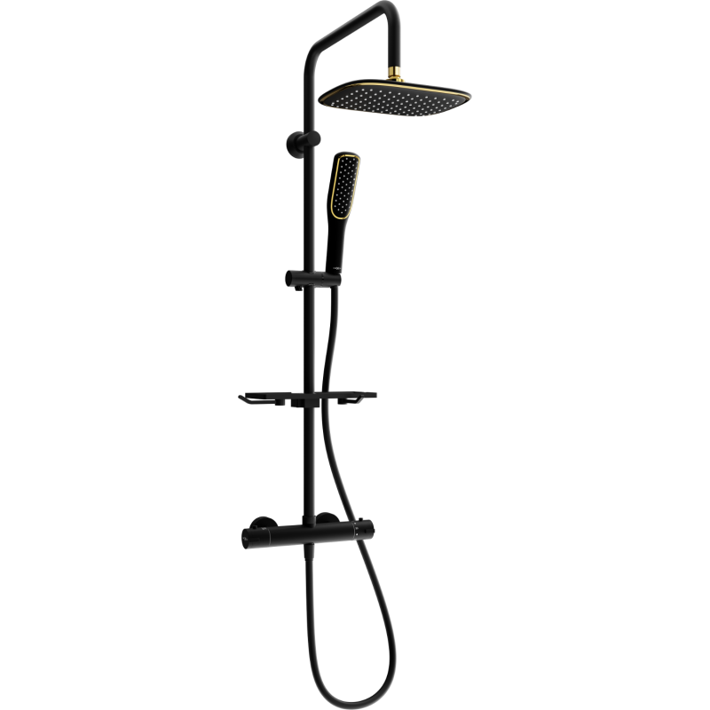 Mexen KT49 ensemble de douche apparent avec pomme de douche et robinet thermostatique, noir/or - 771504993-75