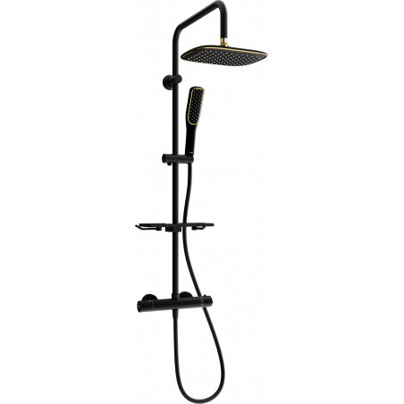 Mexen KT49 ensemble de douche apparent avec pomme de douche et robinet thermostatique, noir/or - 771504993-75