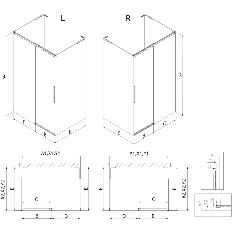 Mexen Rox-3S L cabine de douche coulissante gauche à 3 parois 150 x 70 cm, cadre noir, noir - 8C2L-150-070-70-70-3S-L