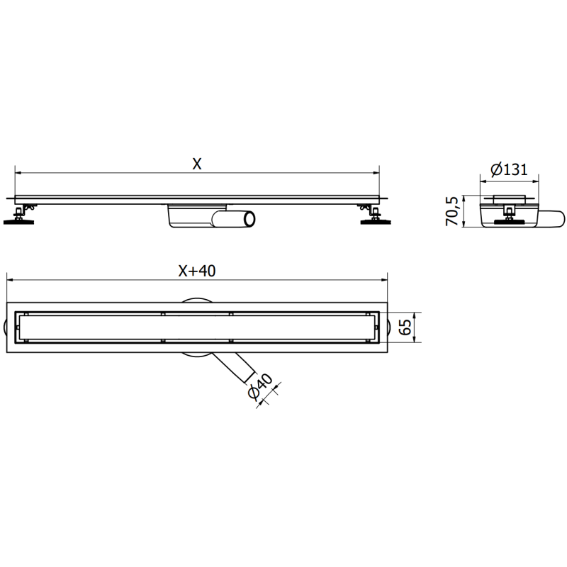 Mexen Flat 360° M13 canalisation linéaire pivotante 2 en 1 80 cm, noir - 1710080-40