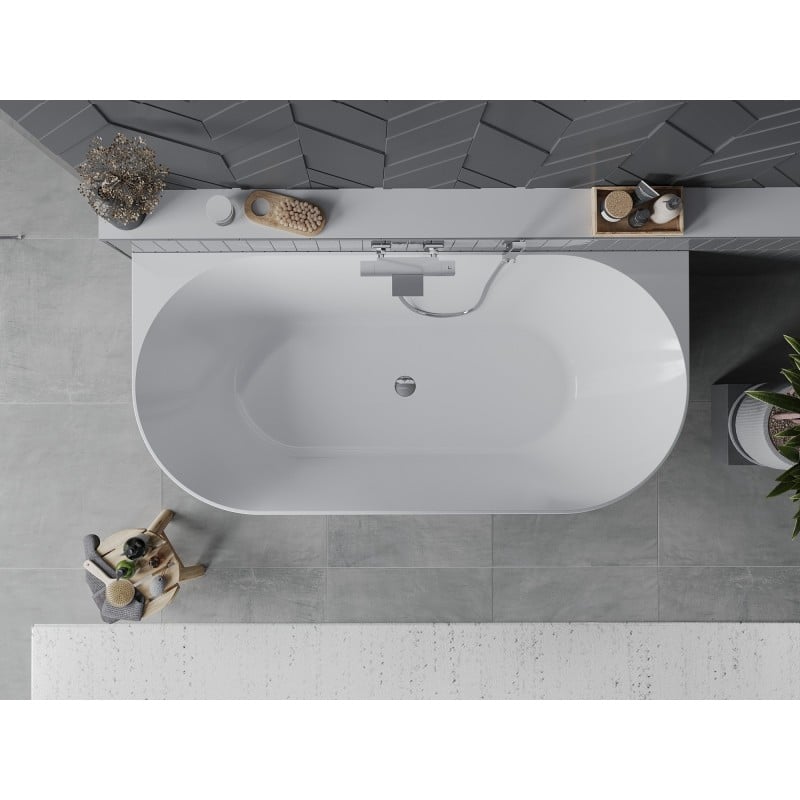 Mexen Oval Slim baignoire autoportante adossée 170 x 80 cm, blanche, trop-plein chromé - 52661708000-01