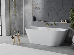 Mexen Oval Slim baignoire autoportante adossée 170 x 80 cm, blanche, trop-plein or brossé - 52661708000-55