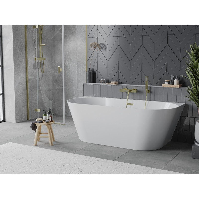 Mexen Oval Slim baignoire autoportante murale 170 x 80 cm, blanche, trop-plein doré - 52661708000-50