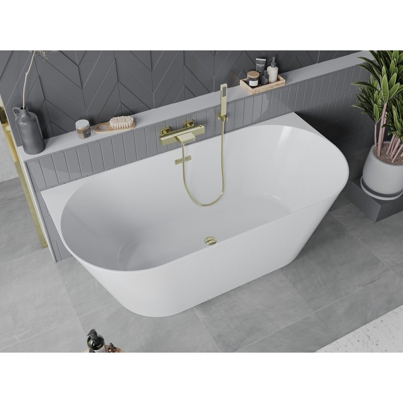 Mexen Oval Slim baignoire autoportante murale 170 x 80 cm, blanche, trop-plein doré - 52661708000-50