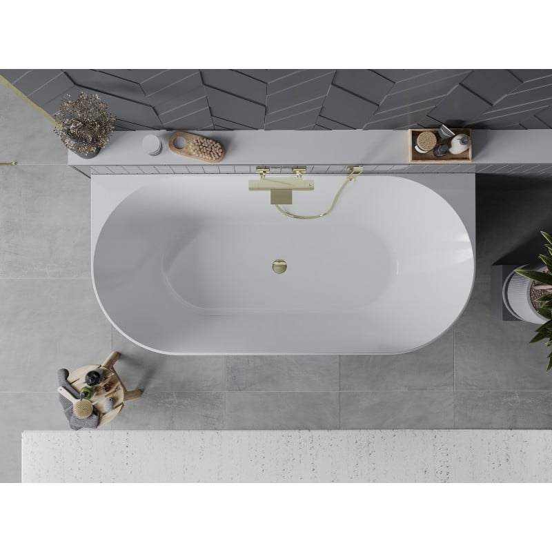 Mexen Oval Slim baignoire autoportante murale 170 x 80 cm, blanche, trop-plein doré - 52661708000-50