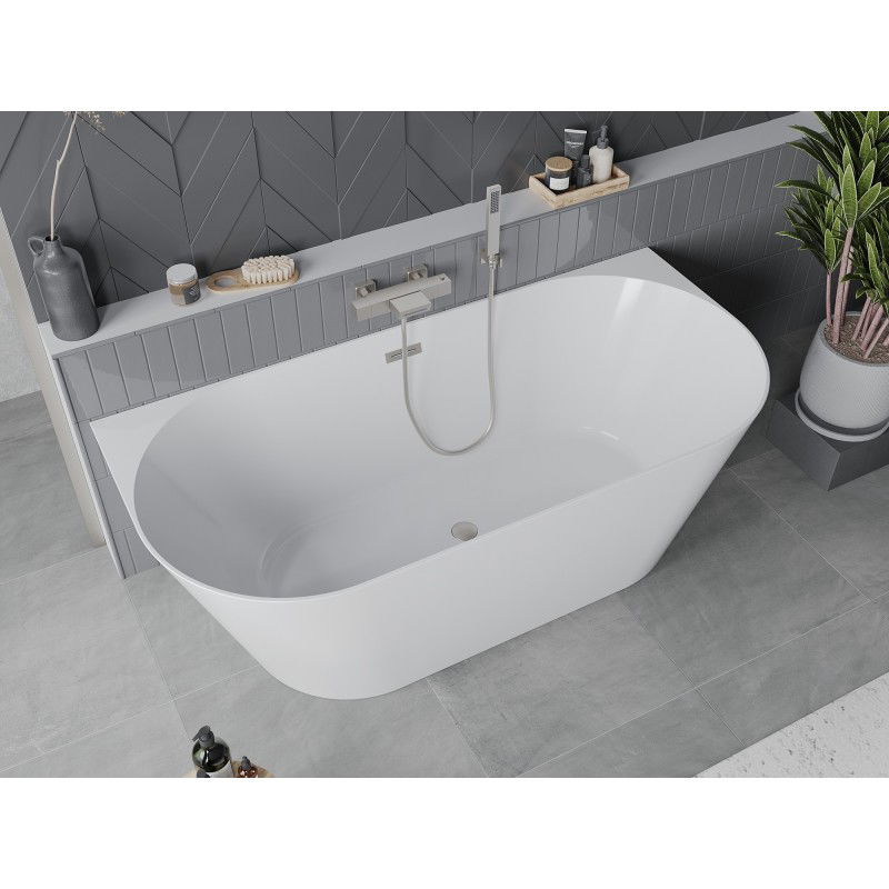 Mexen Oval Slim baignoire autoportante murale 170 x 80 cm, blanche, trop-plein nickel brossé - 52661708000-97