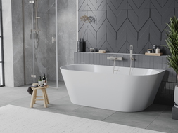 Mexen Oval Slim baignoire autoportante murale 170 x 80 cm, blanche, trop-plein nickel brossé - 52661708000-97