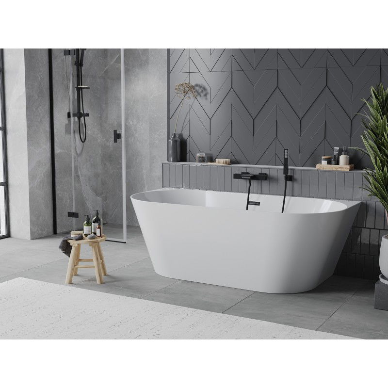 Mexen Oval Slim baignoire autoportante murale 170 x 80 cm, blanche, trop-plein noir - 52661708000-70