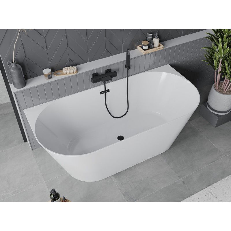 Mexen Oval Slim baignoire autoportante murale 170 x 80 cm, blanche, trop-plein noir - 52661708000-70