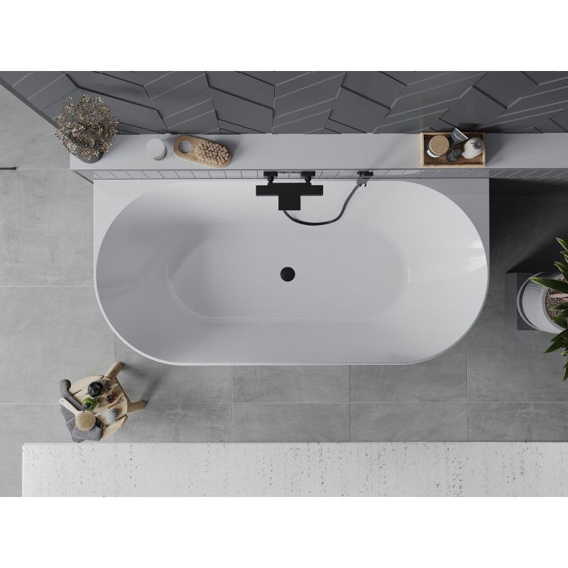 Mexen Oval Slim baignoire autoportante murale 170 x 80 cm, blanche, trop-plein noir - 52661708000-70