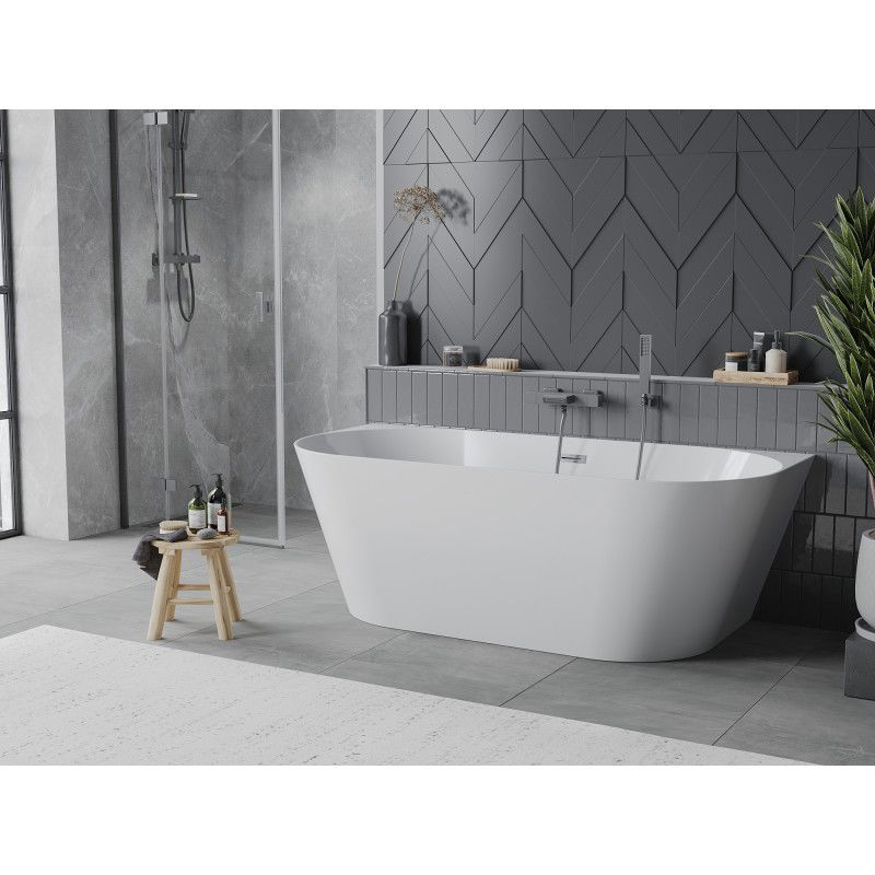 Mexen Oval Slim baignoire autoportante adossée 170 x 80 cm, blanche, trop-plein gris fusil brossé - 52661708000-66