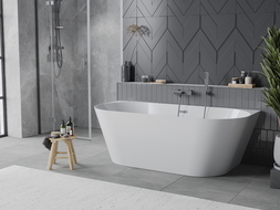 Mexen Oval Slim baignoire autoportante adossée 170 x 80 cm, blanche, trop-plein gris canon brossé - 52661708000-66