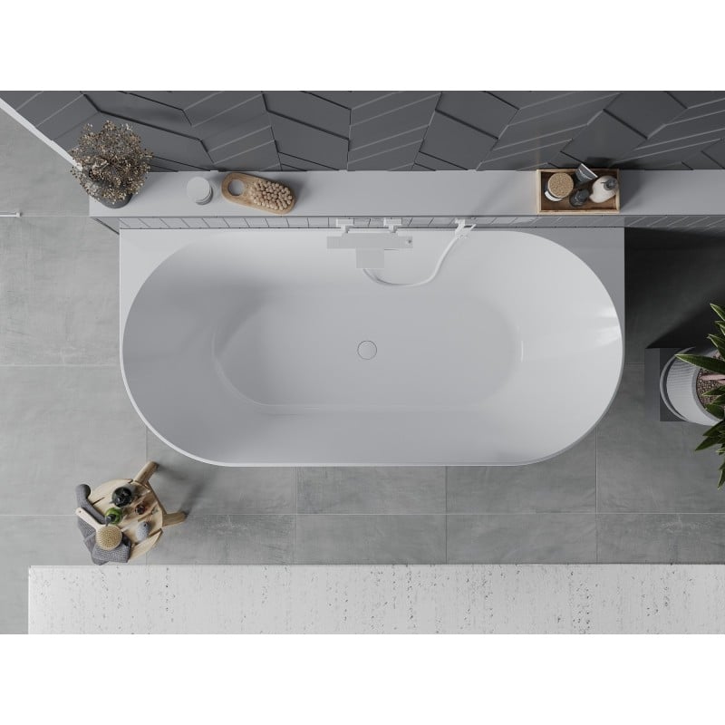 Mexen Oval Slim baignoire autoportante murale 170 x 80 cm, blanc, trop-plein blanc - 52661708000-20