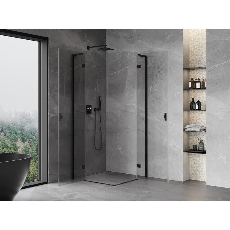 Mexen Mist-H L Duo cabine de douche à porte battante 100 x 100 cm, transparent, noir - 8A5L-100L-100P-70-00