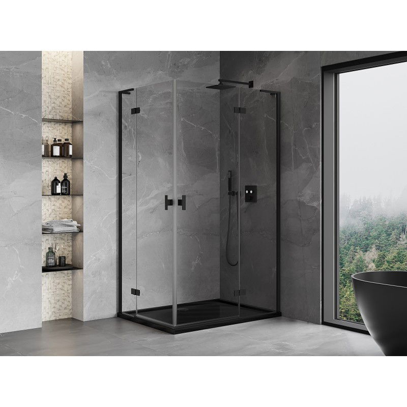 Mexen Mist-H L Duo cabine de douche pivotante droite 75 x 110 cm, transparent, noir - 8A5L-075L-110P-70-00