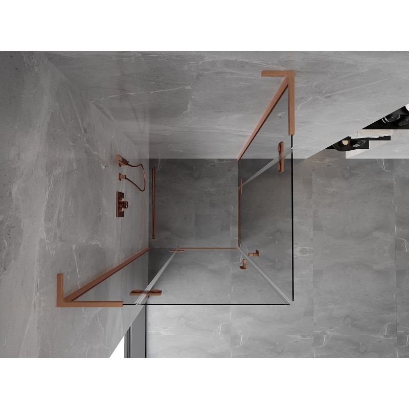 Mexen Mist-H L Duo cabine de douche pivotante 75 x 75 cm, transparent, cuivre brossé - 8A5L-075L-075P-65-00