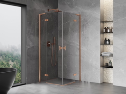 Mexen Mist-H L Duo cabine de douche pivotante 70 x 70 cm, transparent, cuivre brossé - 8A5L-070L-070P-65-00