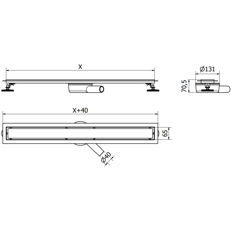 Mexen Flat 360° M18 caniveau linéaire rotatif 80 cm, noir - 1723080-40