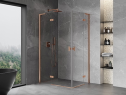 Mexen Mist-H L Duo cabine de douche pivotante gauche 90 x 80 cm, transparent, cuivre brossé - 8A5L-090L-080P-65-00