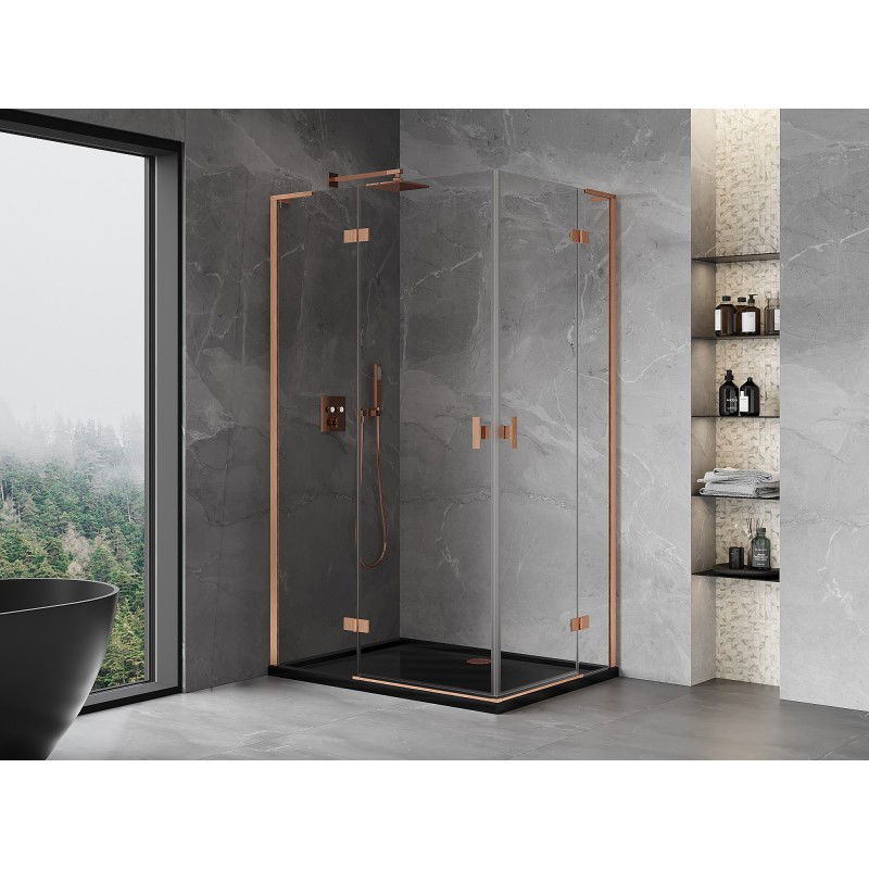 Mexen Mist-H L Duo cabine de douche pivotante gauche 110 x 80 cm, transparent, cuivre brossé - 8A5L-110L-080P-65-00