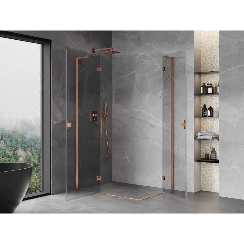 Mexen Mist-H L Duo cabine de douche pivotante gauche 120 x 85 cm, transparent, cuivre brossé - 8A5L-120L-085P-65-00