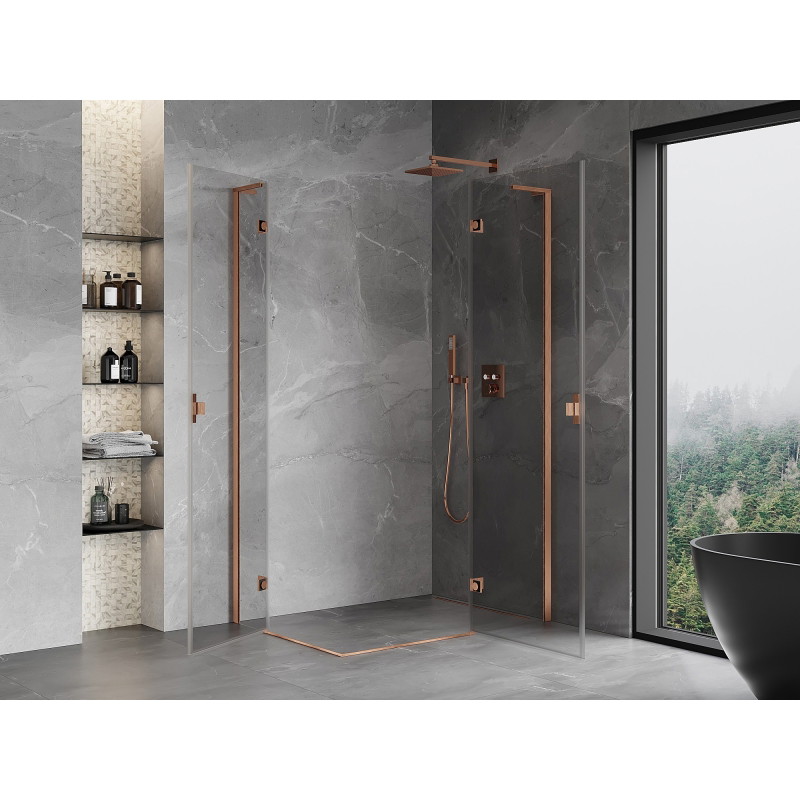 Mexen Mist-H L Duo cabine de douche à charnière droite 95 x 115 cm, transparent, cuivre brossé - 8A5L-095L-115P-65-00