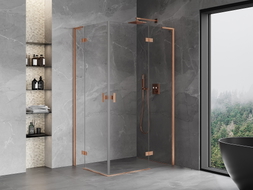 Mexen Mist-H L Duo cabine de douche à charnière droite 95 x 115 cm, transparent, cuivre brossé - 8A5L-095L-115P-65-00