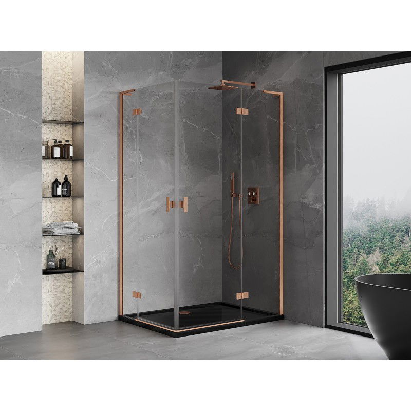 Mexen Mist-H L Duo cabine de douche battante droite 80 x 115 cm, transparent, cuivre brossé - 8A5L-080L-115P-65-00