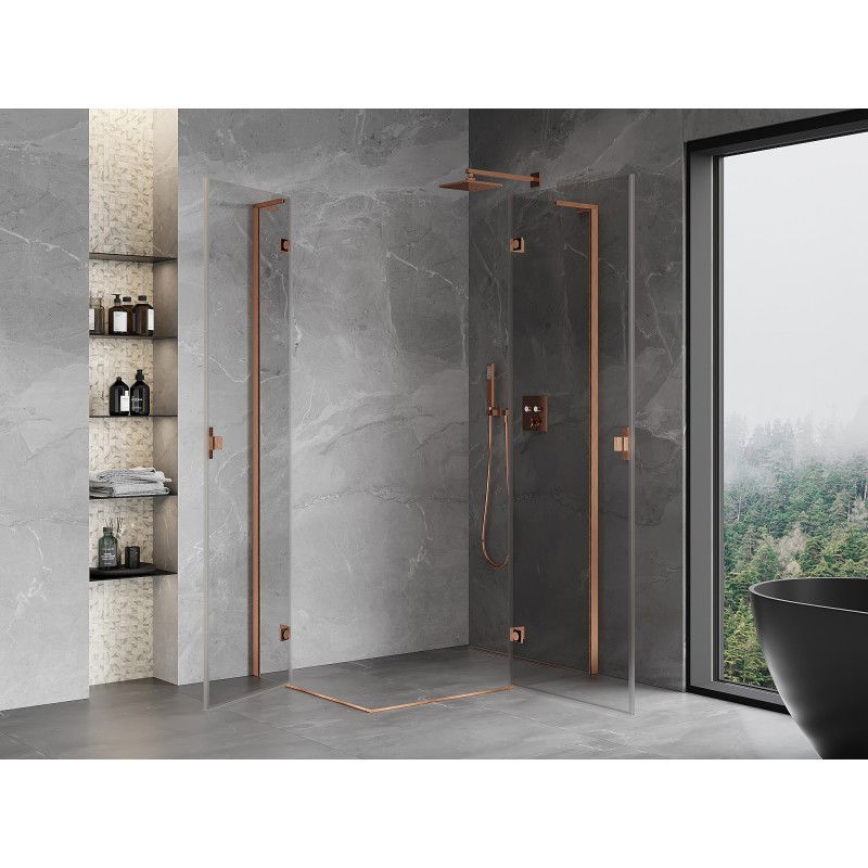 Mexen Mist-H L Duo cabine de douche avec porte battante droite 85 x 100 cm, transparent, cuivre brossé - 8A5L-085L-100P-65-00