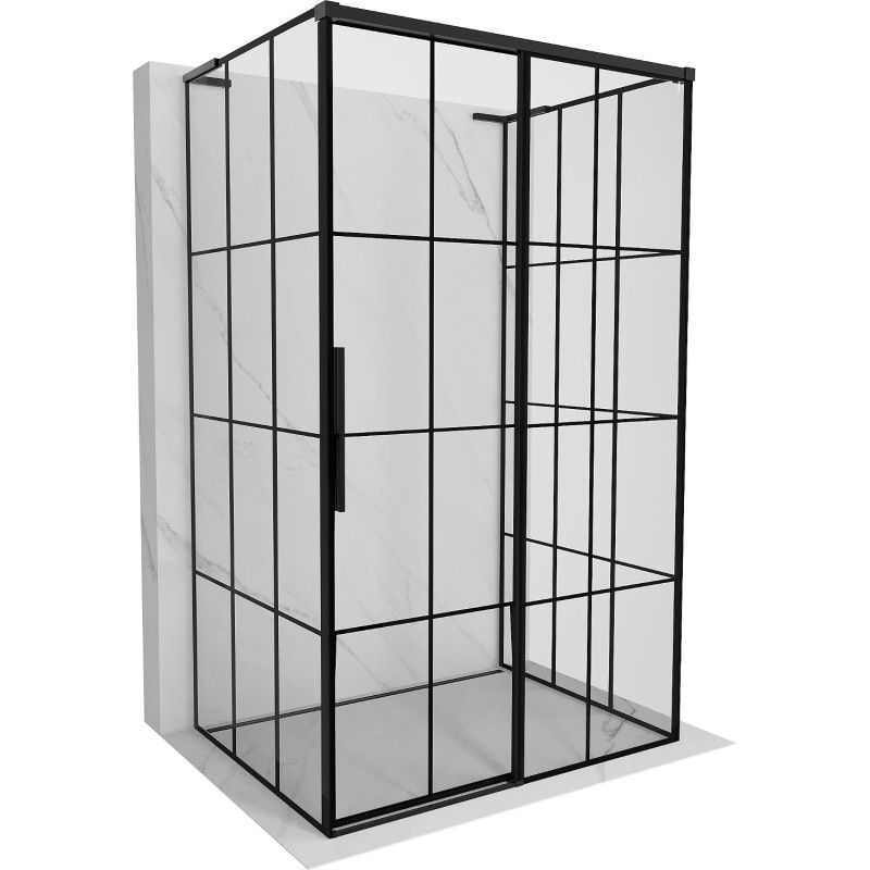 Mexen Rox-3S L cabine de douche coulissante à 3 parois droite 150 x 85 cm, grille noire, noire - 8C2L-150-085-70-77-3S-P