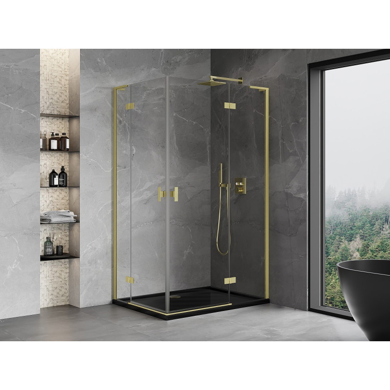 Mexen Mist-H L Duo cabine de douche battante droite 100 x 110 cm, transparent, or brossé - 8A5L-100L-110P-55-00
