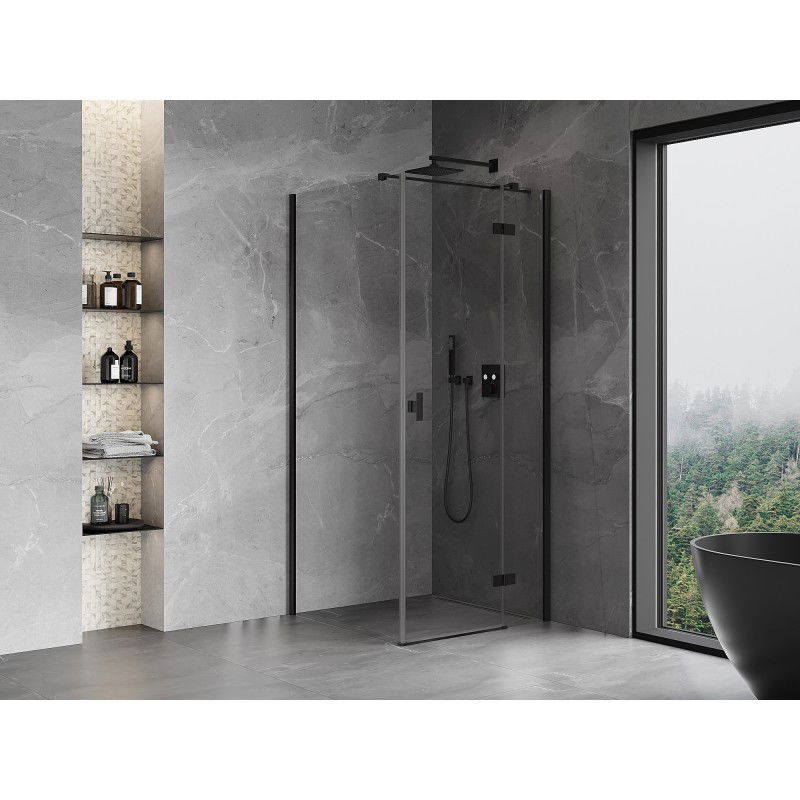 Mexen Mist-H T cabine de douche pivotante droite 80 x 80 cm, transparent, noir - 8A5T-080-080-70-00-P