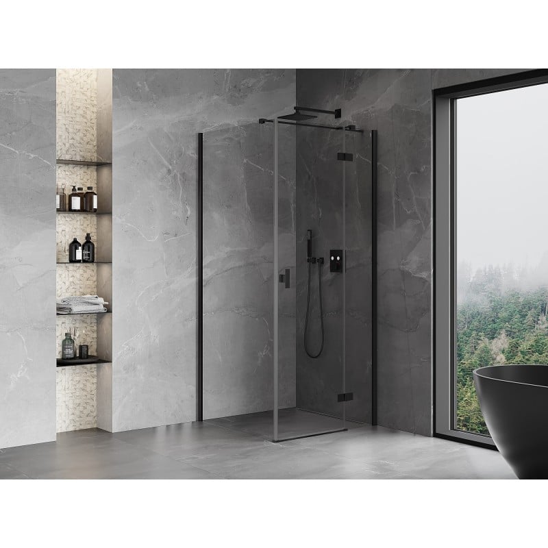 Mexen Mist-H T cabine de douche pivotante droite 90 x 90 cm, transparent, noir - 8A5T-090-090-70-00-P